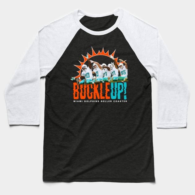 Miami Dolphins Roller Coaster Celly Baseball T-Shirt by Juantamad